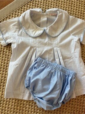 Classic Blue Check Peter Pan Collar Baby Set